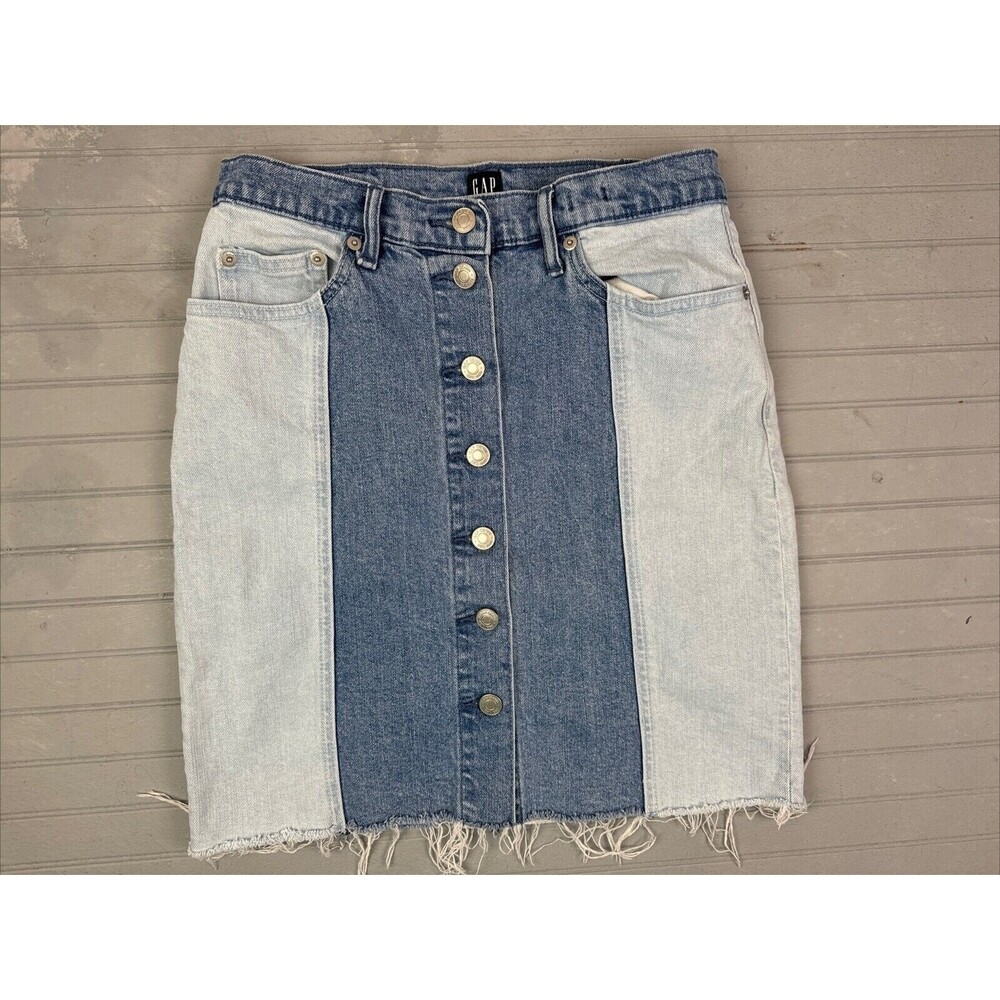 Gap Size 26p Petite Womens Skirt Denim Jean Button Front Raw Hem Stretch